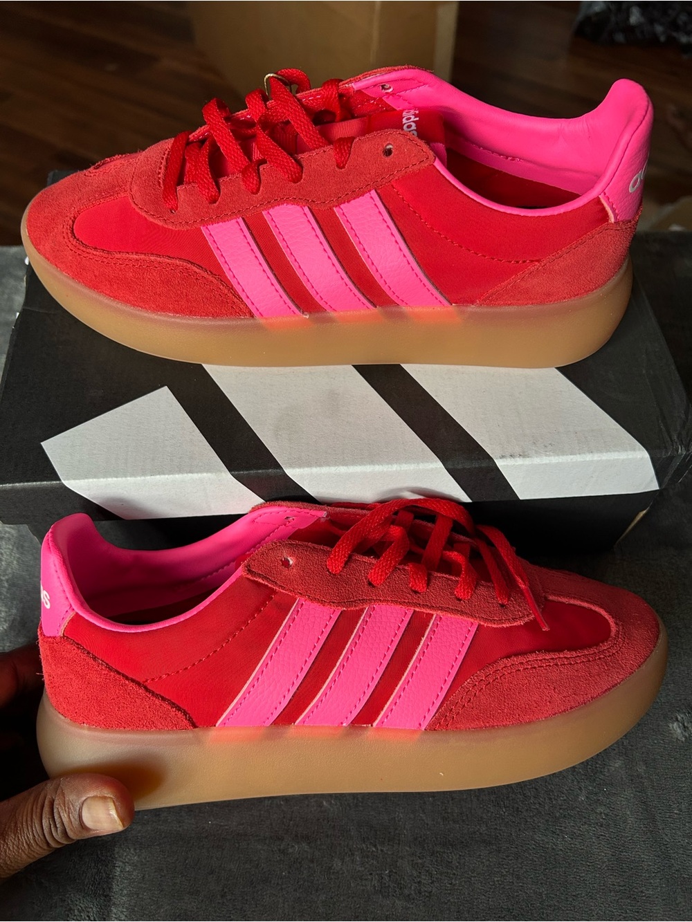 adidas Red & Hot Pink Suede Platform Sneakers